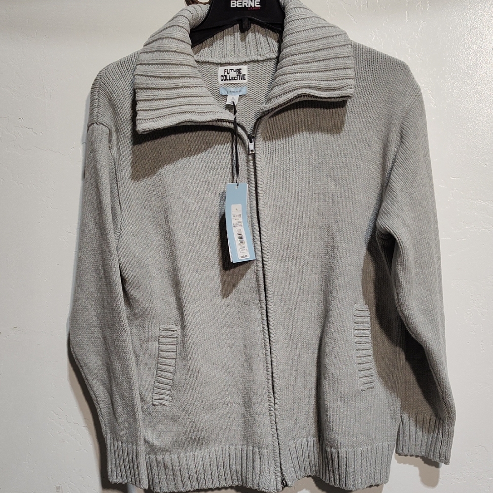 Gray Full Zip Sweater, XL, New With Tags
